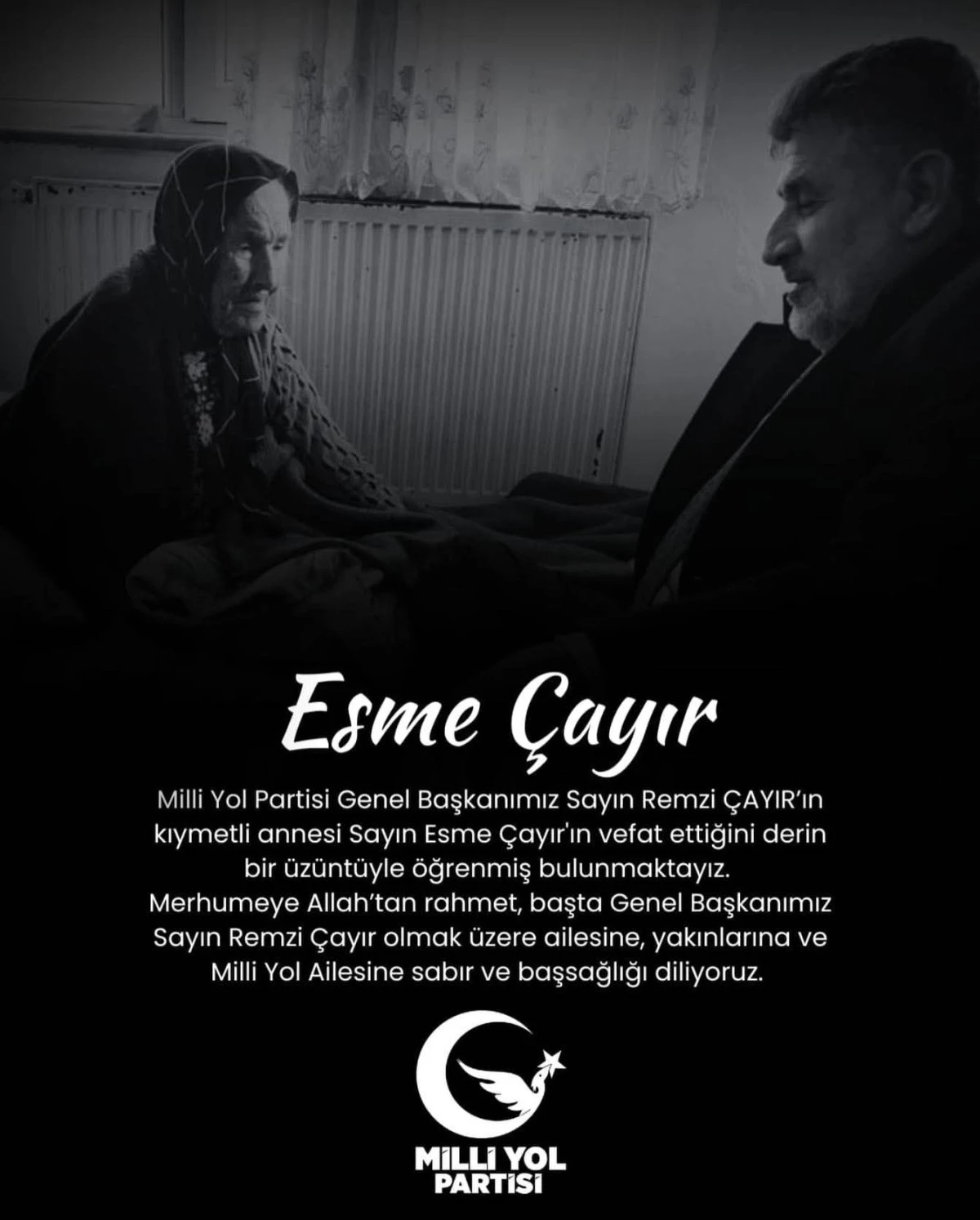 Milli Yol Partisi Genel Başkanı Remzi &Ccedil;ayır&rsquo;ın Annesi Esme &Ccedil;ayır Hayatını Kaybetti